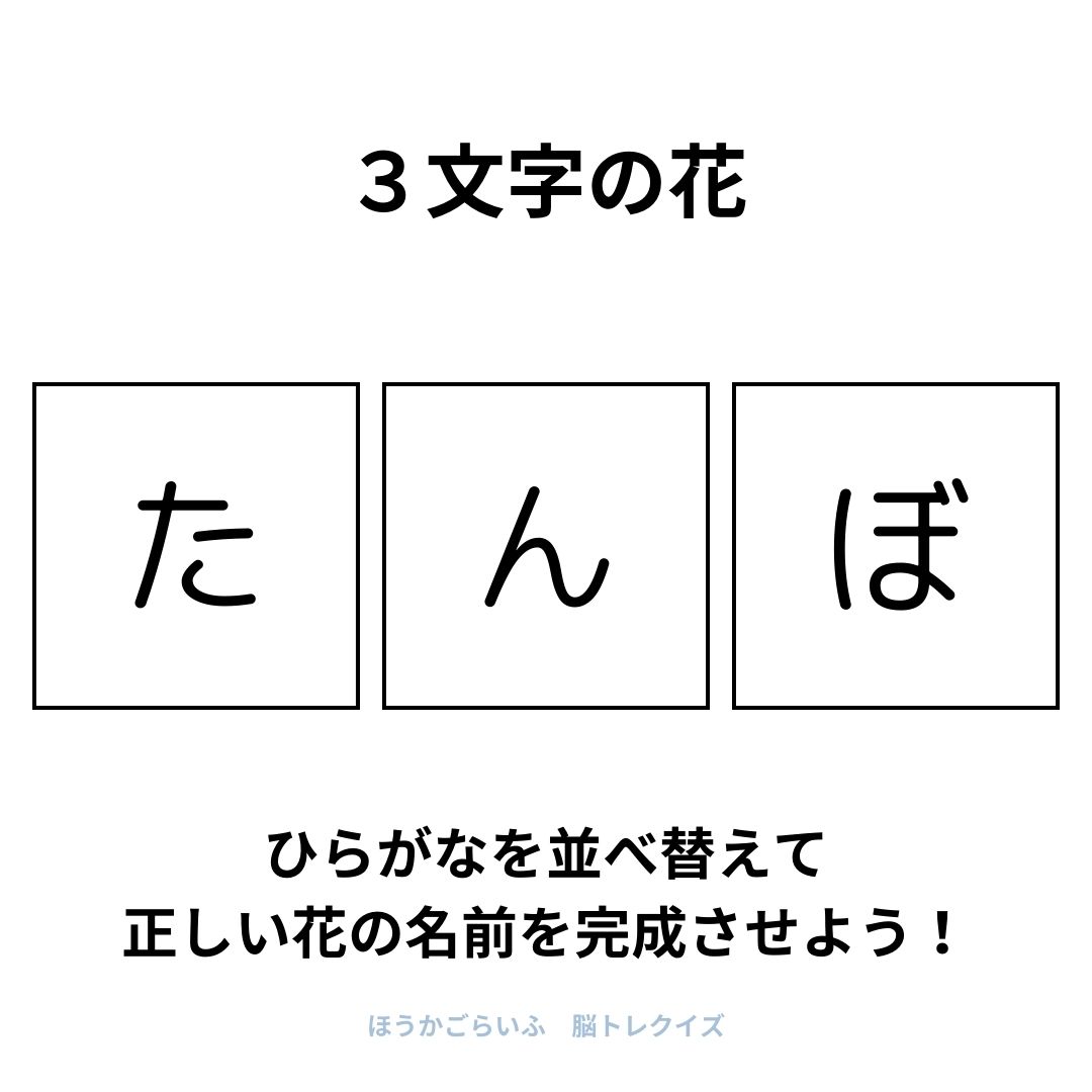 高齢者向け（無料）言葉の並び替えで脳トレしよう！文字（ひらがな）を並び替える簡単なゲーム【花の名前】健康寿命を延ばす鍵